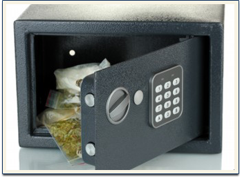 Marijuana drugs in a safe box